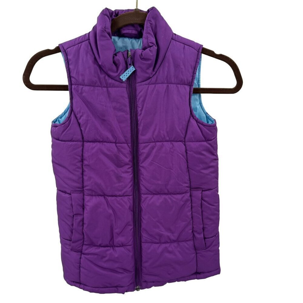 Lands End Kids Purple Puffer Vest Large 6X-7 Lightweight Quilted Outerwear Warm